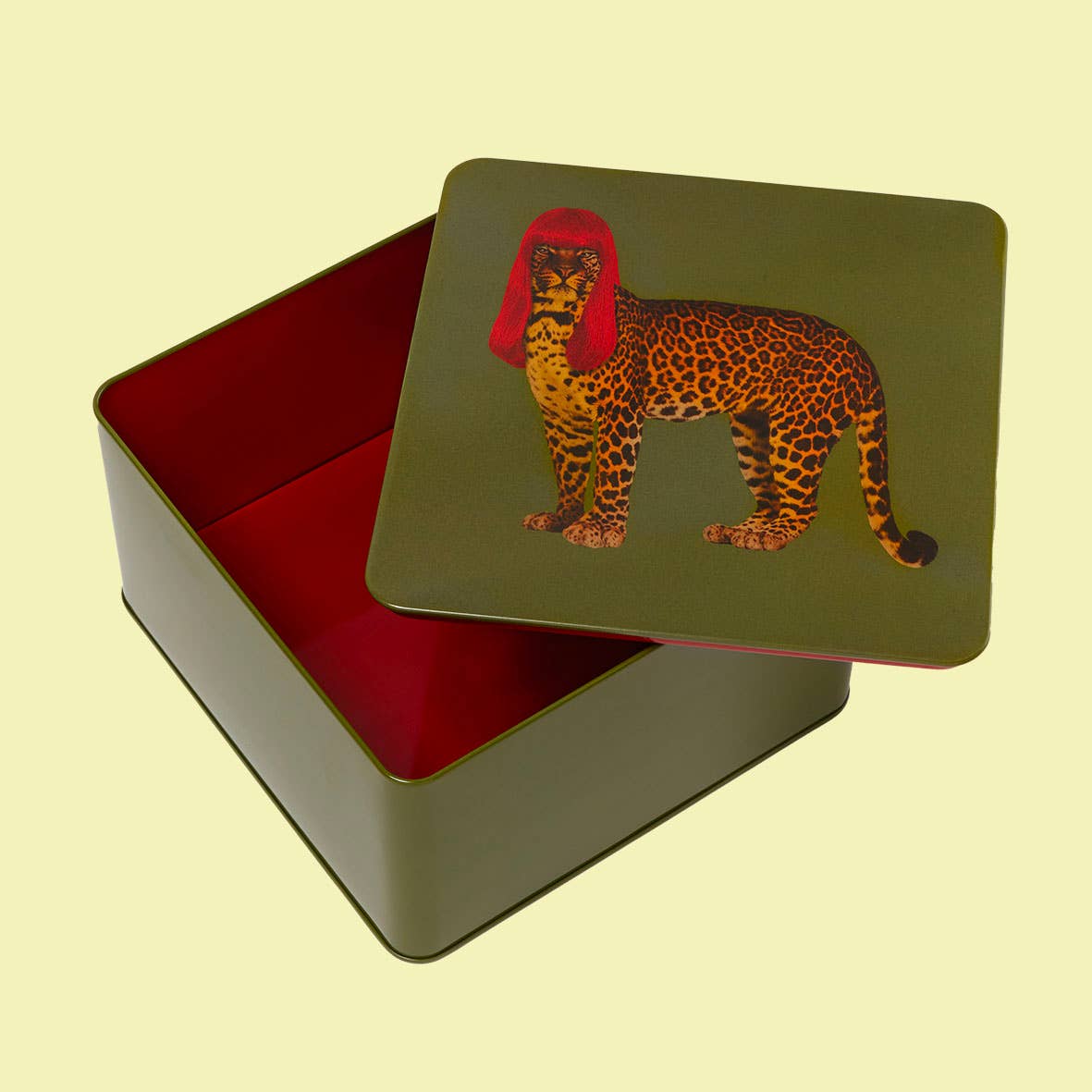 Leopard square metal tin box Sorella Glenn