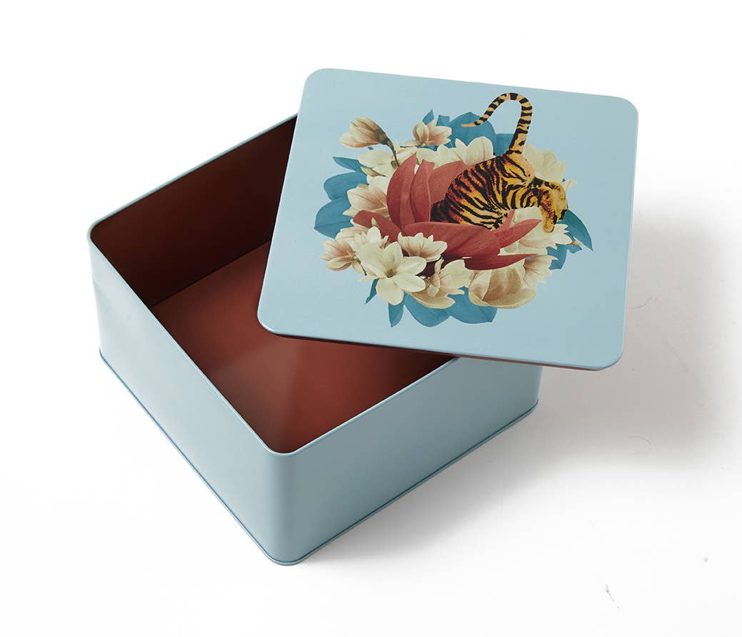 Tiger Flower square metal tin box Sorella Glenn