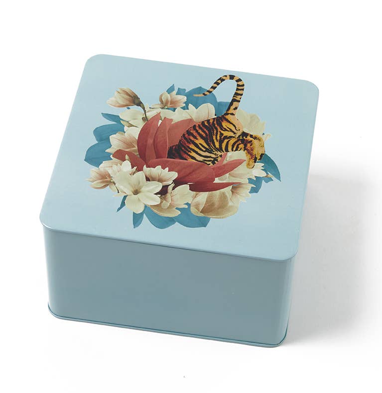 Tiger Flower square metal tin box Sorella Glenn