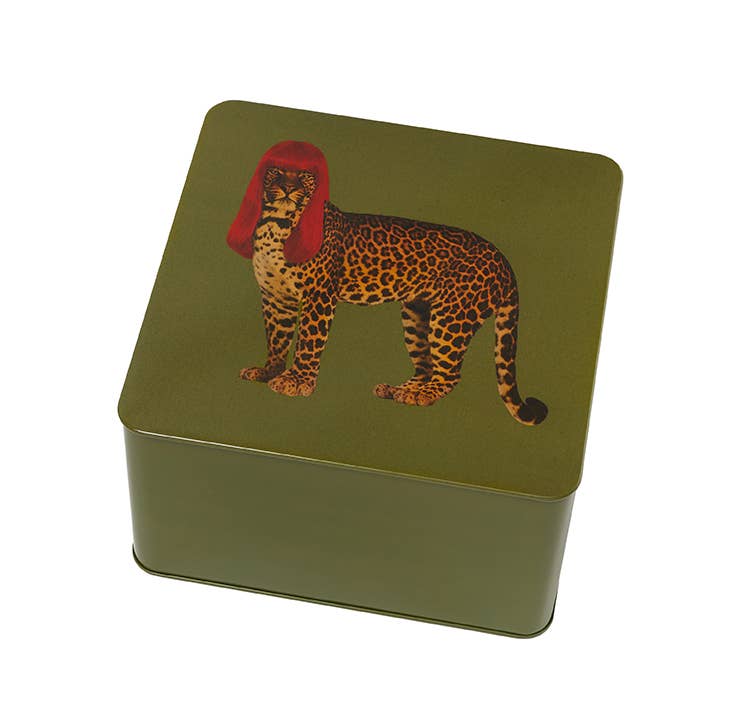 Leopard square metal tin box Sorella Glenn
