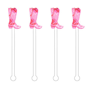 Cami Monet - Pink Cowboy Boots Acrylic Stir Sticks Drink Stirrers