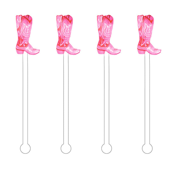 Cami Monet - Pink Cowboy Boots Acrylic Stir Sticks Drink Stirrers