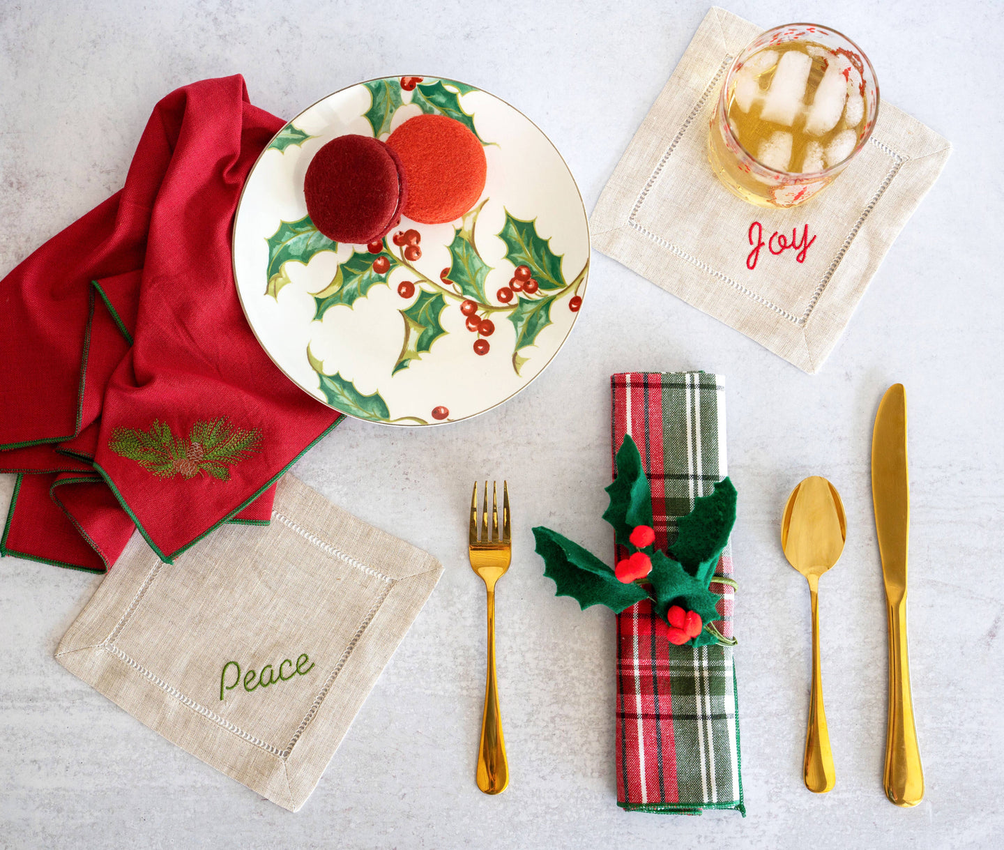 Festive Word Linen Coasters / Napkins S/4