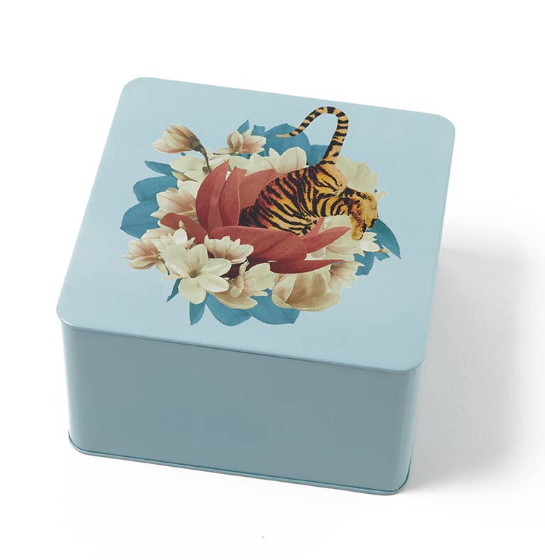 Tiger Flower square metal tin box