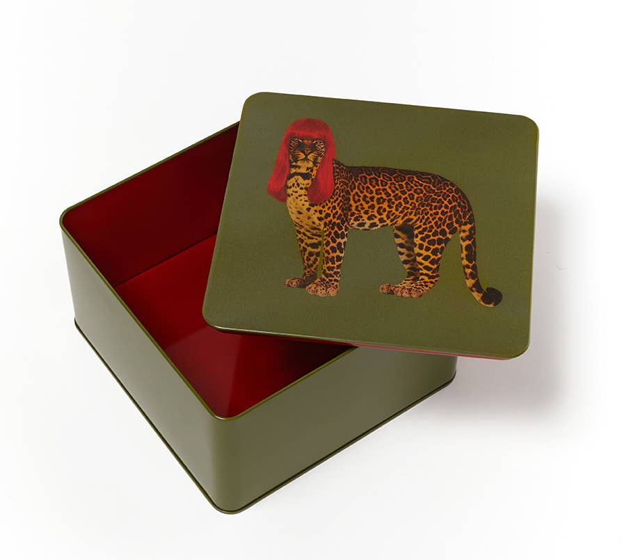 Leopard square metal tin box