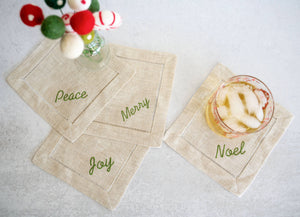 Festive Word Linen Coasters / Napkins S/4