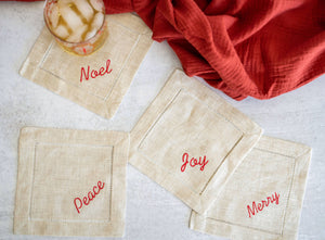 Festive Word Linen Coasters / Napkins S/4